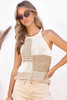 White Colorblock Knitted Sleeveless Top