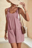 Pink Adjustable Straps Pocketed Textured Romper