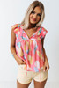 Pink Splotches Pattern Ruffled Cap Sleeve Shift Top