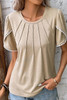 Apricot Lace Trim Pleated Short Sleeve Top