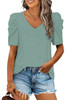 Green Puff Sleeve V-Neck T-Shirt Green Puff Sleeve V-Neck T-Shirt