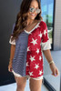 Blue Stripes Stars Print Knit Short Sleeves Top