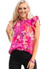 Rose Floral Flutter Sleeves Frilled Neck Blouse