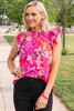 Rose Floral Flutter Sleeves Frilled Neck Blouse