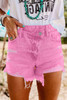 Pink High Rise Crossover Waist Denim Shorts Pink High Rise Crossover Waist Denim Shorts