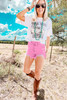 Pink High Rise Crossover Waist Denim Shorts Pink High Rise Crossover Waist Denim Shorts