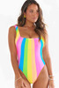 Multicolor Striped Square Neck Open Back One-piece Swimsuit