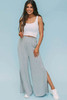 Gray Side Slits Wide Leg High Waist Pants