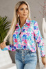 Sky Blue Flower Print Button-up Slim-fit Long Sleeve Shirt