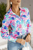 Sky Blue Flower Print Button-up Slim-fit Long Sleeve Shirt