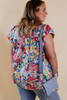 Red Plus Floral Print Ruffle Cap Sleeve V Neck Blouse Red Plus Floral Print Ruffle Cap Sleeve V Neck Blouse
