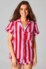 Red Color Block Striped Short Sleeve Pajamas Set