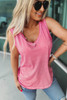 Pink Plain Seamed V Neck Tank Top