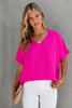 Rose Solid V Neck Short Sleeve Blouse