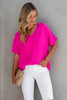 Rose Solid V Neck Short Sleeve Blouse