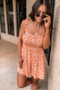 Orange Boho Floral Print Shirred Thin Straps Romper