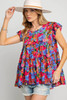 Multicolor Floral Print Ruffle Tiered Short Sleeve Babydoll Top