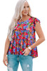 Multicolor Floral Print Ruffle Tiered Short Sleeve Babydoll Top