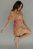 Orange High Waist Square Neck Puff Sleeve Floral Dress