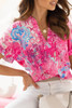 Rose Abstract Floral Print Notch V Neck Rolled Short Sleeve Blouse Rose Abstract Floral Print Notch V Neck Rolled Short Sleeve Blouse