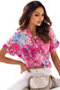 Rose Abstract Floral Print Notch V Neck Rolled Short Sleeve Blouse Rose Abstract Floral Print Notch V Neck Rolled Short Sleeve Blouse