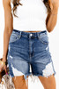 Blue High Waist Distressed Fringed Cut Off Shorts