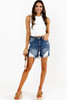 Blue High Waist Distressed Fringed Cut Off Shorts