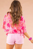 Rose Floral Print Ruffled Half Sleeve Plus Size Babydoll Blouse