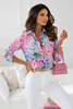 Pink Abstract Floral Print Buttoned Sheath Long Sleeve Shirt Pink Abstract Floral Print Buttoned Sheath Long Sleeve Shirt