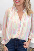 Multicolor Abstract Print Frilled Buttoned Long Sleeve Shirt