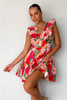 Red Floral Sleeveless V Neck Frill Mini Dress