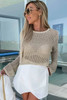 Khaki Hollow-out Knit Long Sleeve Top