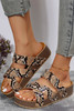 Animal Print Linen Woven Cross Criss Hollowed Slip-On Slippers