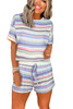 White Striped Print Tee and Shorts Lounge Set