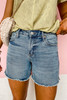 Sky Blue Raw Hem High Waist Denim Shorts