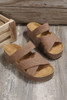 Brown Linen Woven Cross Criss Hollowed Slip-On Slippers