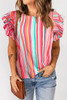 Stripe Abstract Print Stitching Ruffle Sleeve Blouse Stripe Abstract Print Stitching Ruffle Sleeve Blouse