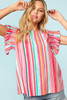 Stripe Abstract Print Stitching Ruffle Sleeve Blouse Stripe Abstract Print Stitching Ruffle Sleeve Blouse