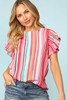 Stripe Abstract Print Stitching Ruffle Sleeve Blouse Stripe Abstract Print Stitching Ruffle Sleeve Blouse