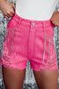 Rose Distressed Slim Fit High Waist Denim Shorts