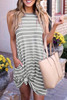 Stripe Print Side Pockets O-neck Sleeveless Mini Dress