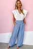 Sky Blue High Waist Pleated Wide Leg Jeans