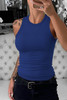 Blue Solid Round Neck Ribbed Tank Top