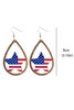 American Flag Star Shape Hollowed Wood Drop Earrings