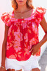Red Floral Square Neck Ruffle Sleeve Blouse Red Floral Square Neck Ruffle Sleeve Blouse