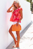 Red Floral Square Neck Ruffle Sleeve Blouse Red Floral Square Neck Ruffle Sleeve Blouse