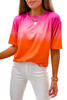 Orange Gradient Short Sleeve Round Neck T-Shirt