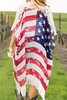 Multicolor Plus Size American Flag Tasseled 3/4 Sleeve Cardigan