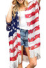 Multicolor Plus Size American Flag Tasseled 3/4 Sleeve Cardigan