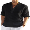 Men's Casual Cotton Linen Solid Color Long Sleeve Shirt Loose Stand Collar Men's Casual Cotton Linen Solid Color Long Sleeve Shirt Loose Stand Collar
